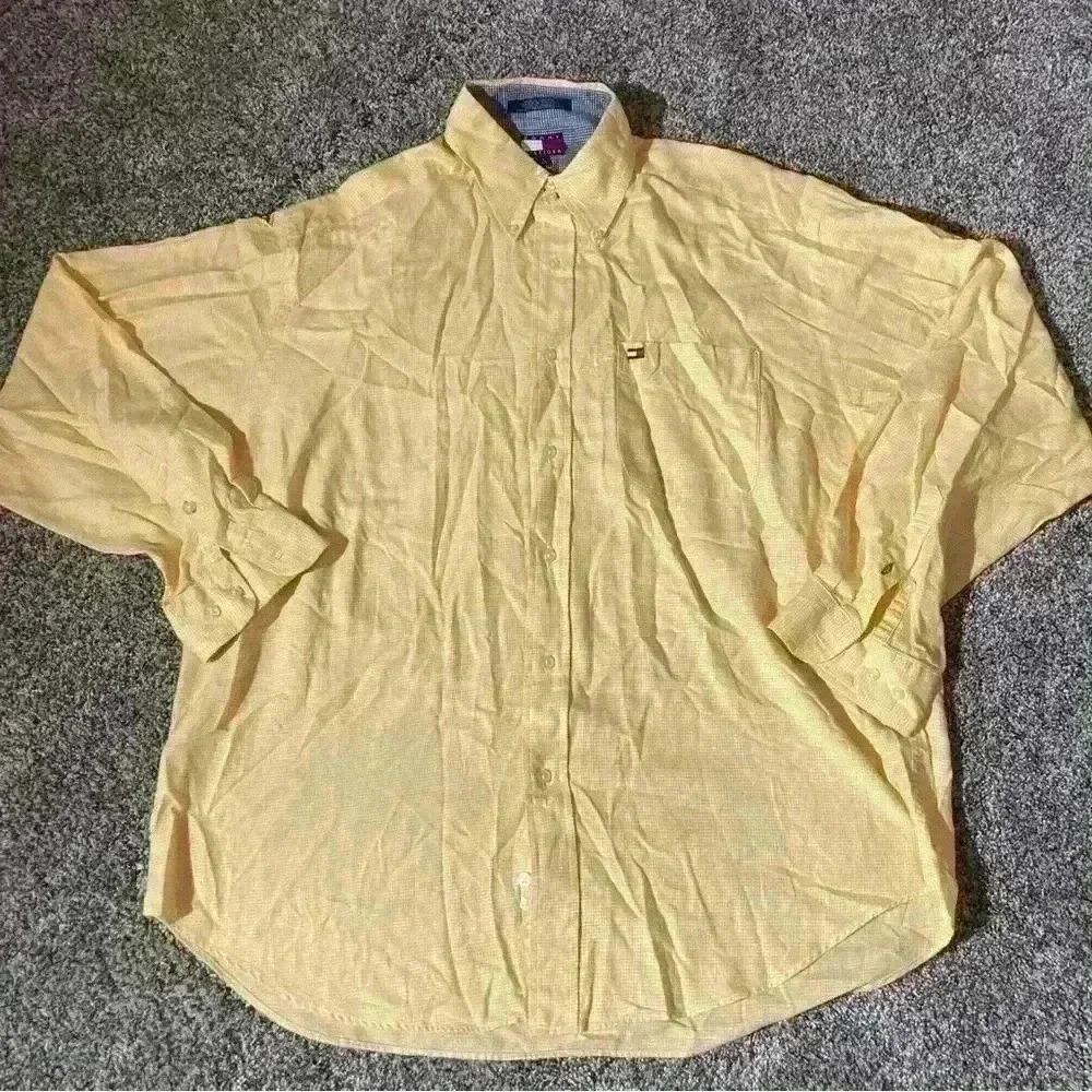 Vintage 90’s Tommy Hilfiger Men's Yellow Plaid Size L Long Sleeve Button Down